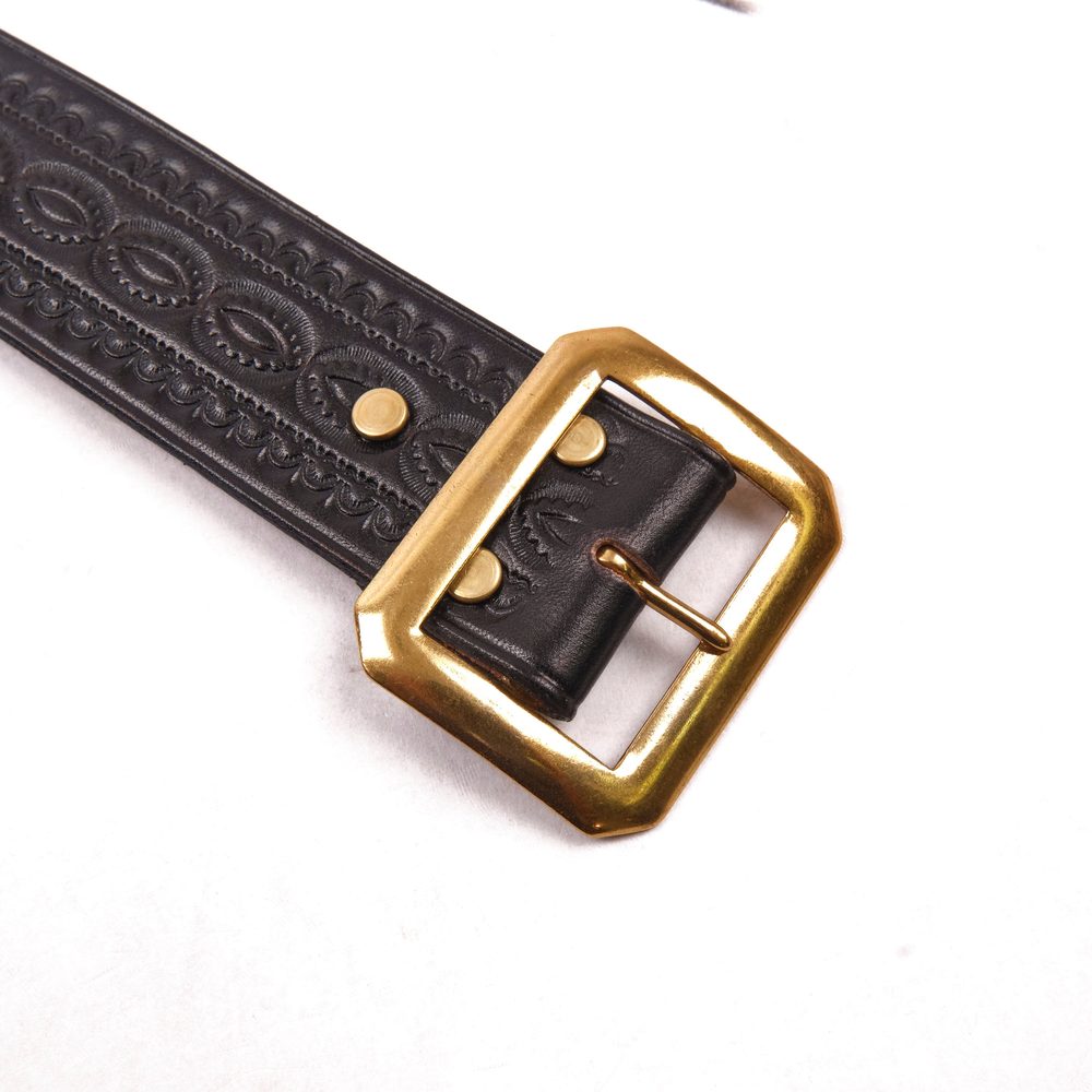 Codina Leather - NOS Vintage Brass Buckle Embossed Belt Black Alternate