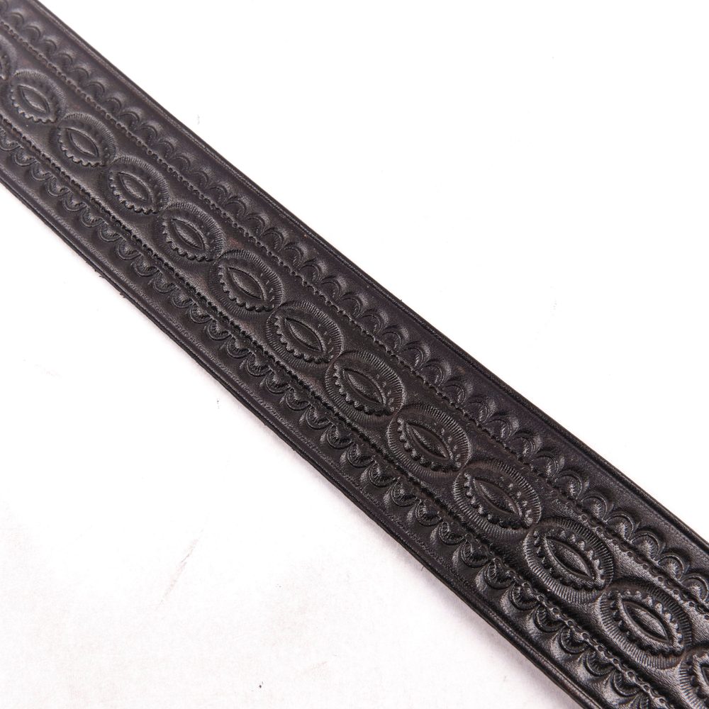 Codina Leather - NOS Vintage Brass Buckle Embossed Belt Black View 3